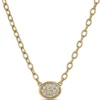 Diamond Oval Disk Pendant, 14K Yellow Gold