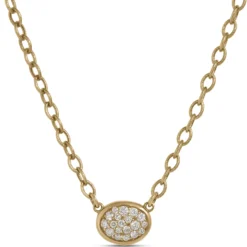 Diamond Oval Disk Pendant, 14K Yellow Gold
