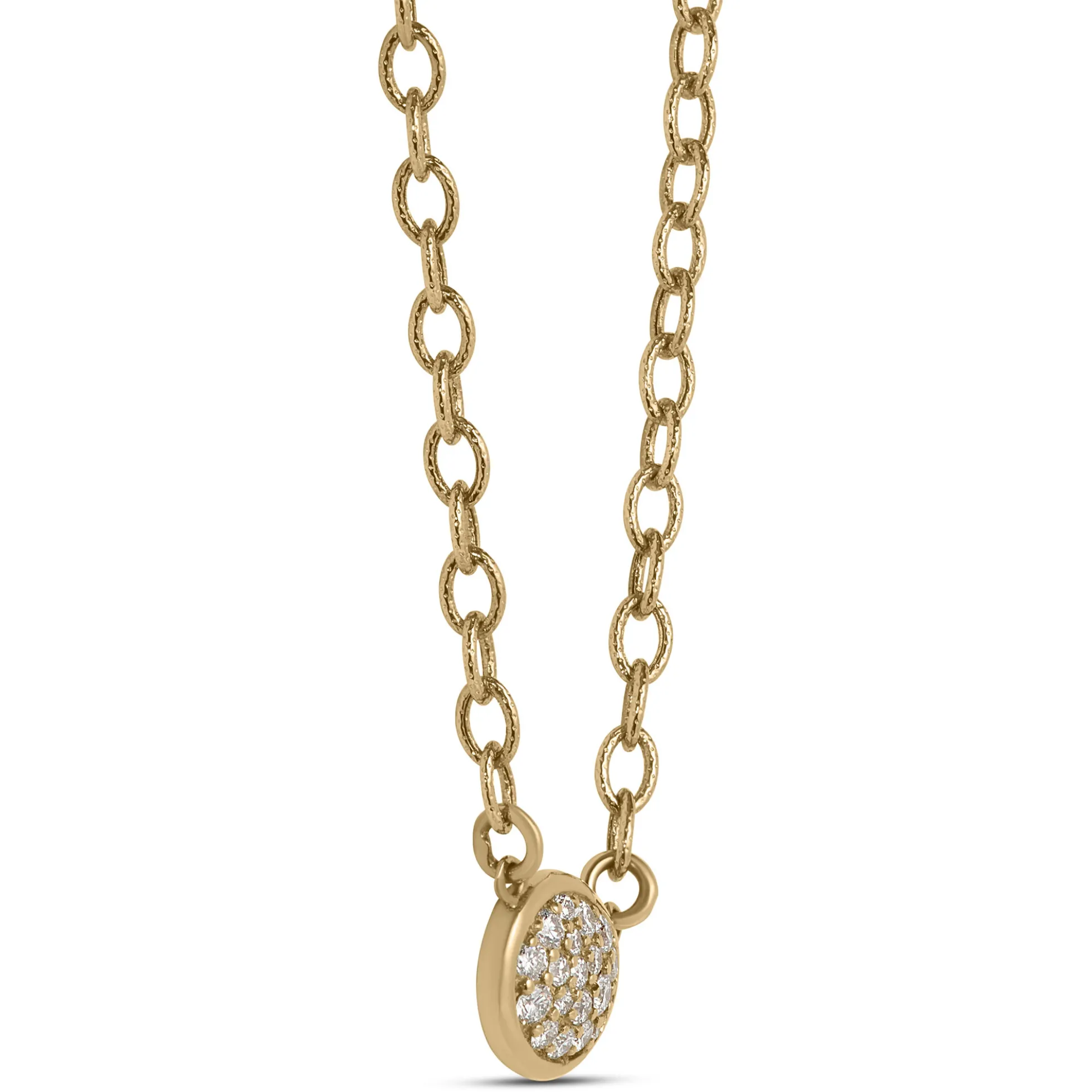 Diamond Oval Disk Pendant, 14K Yellow Gold