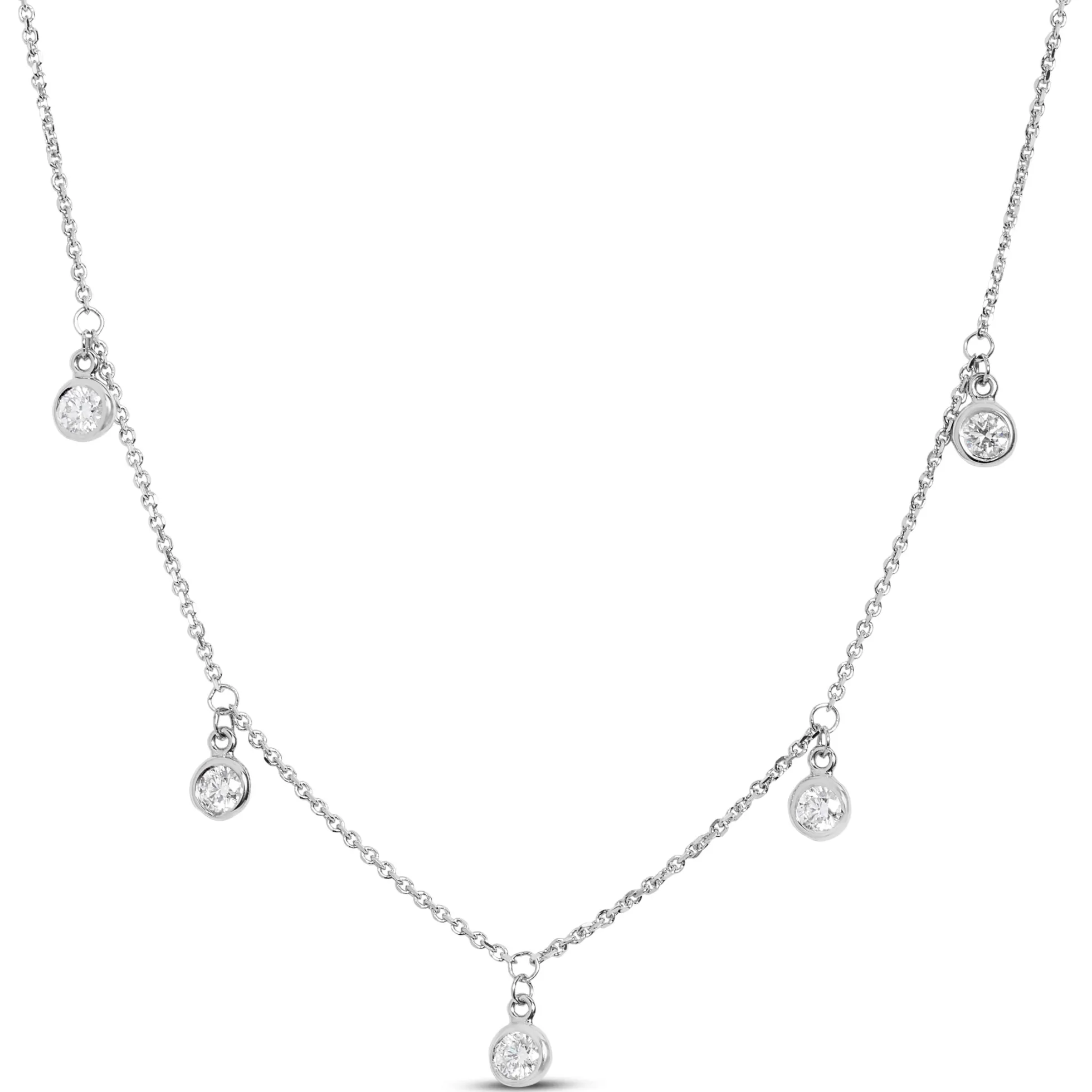 5 Diamond Stationary Pendant, 14K White Gold