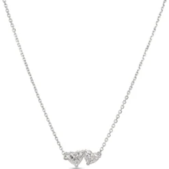 Double Heart Diamond Necklace, 14K White Gold