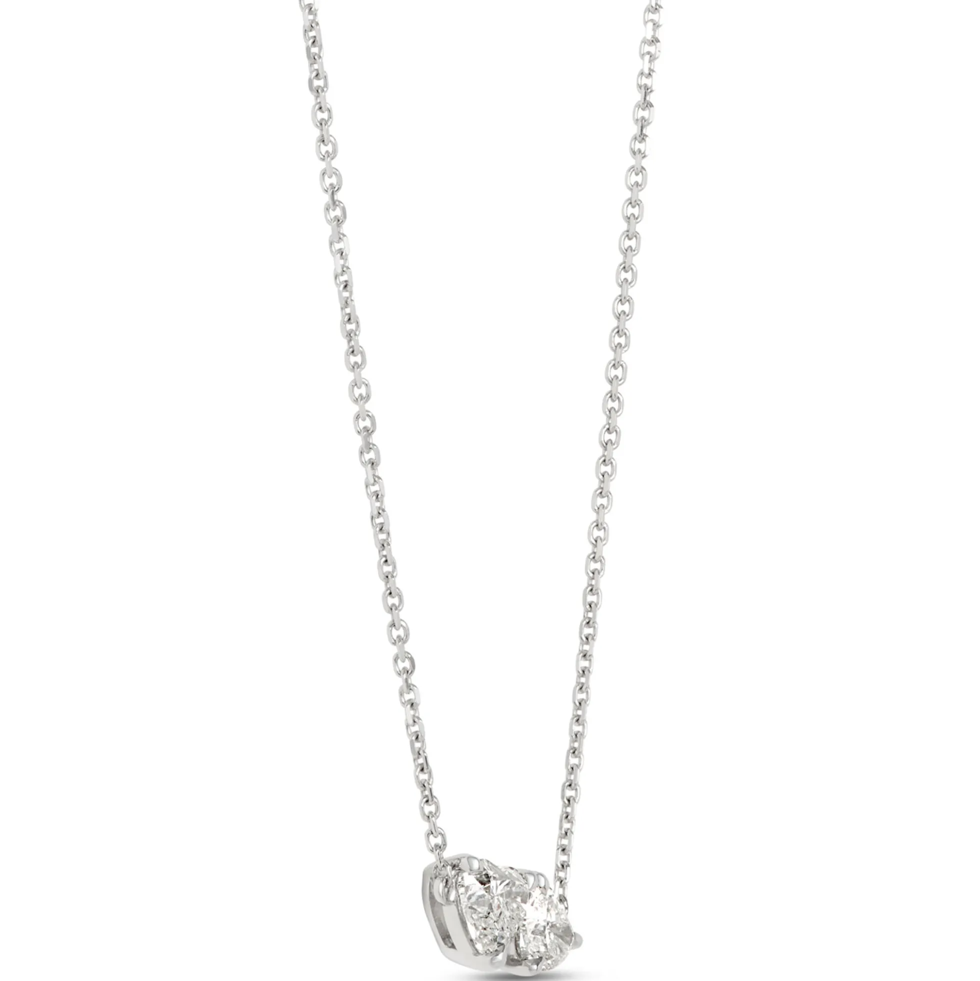 Double Heart Diamond Necklace, 14K White Gold