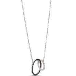 Double Loop Black and White Diamond Necklace, ⅓ Carat, 14K White Gold