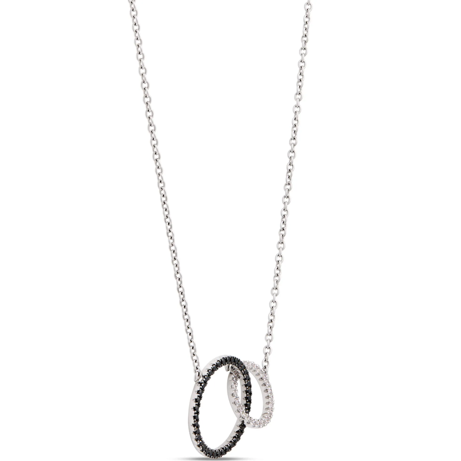 Double Loop Black and White Diamond Necklace, ⅓ Carat, 14K White Gold