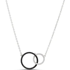 Double Loop Black and White Diamond Necklace, ⅓ Carat, 14K White Gold