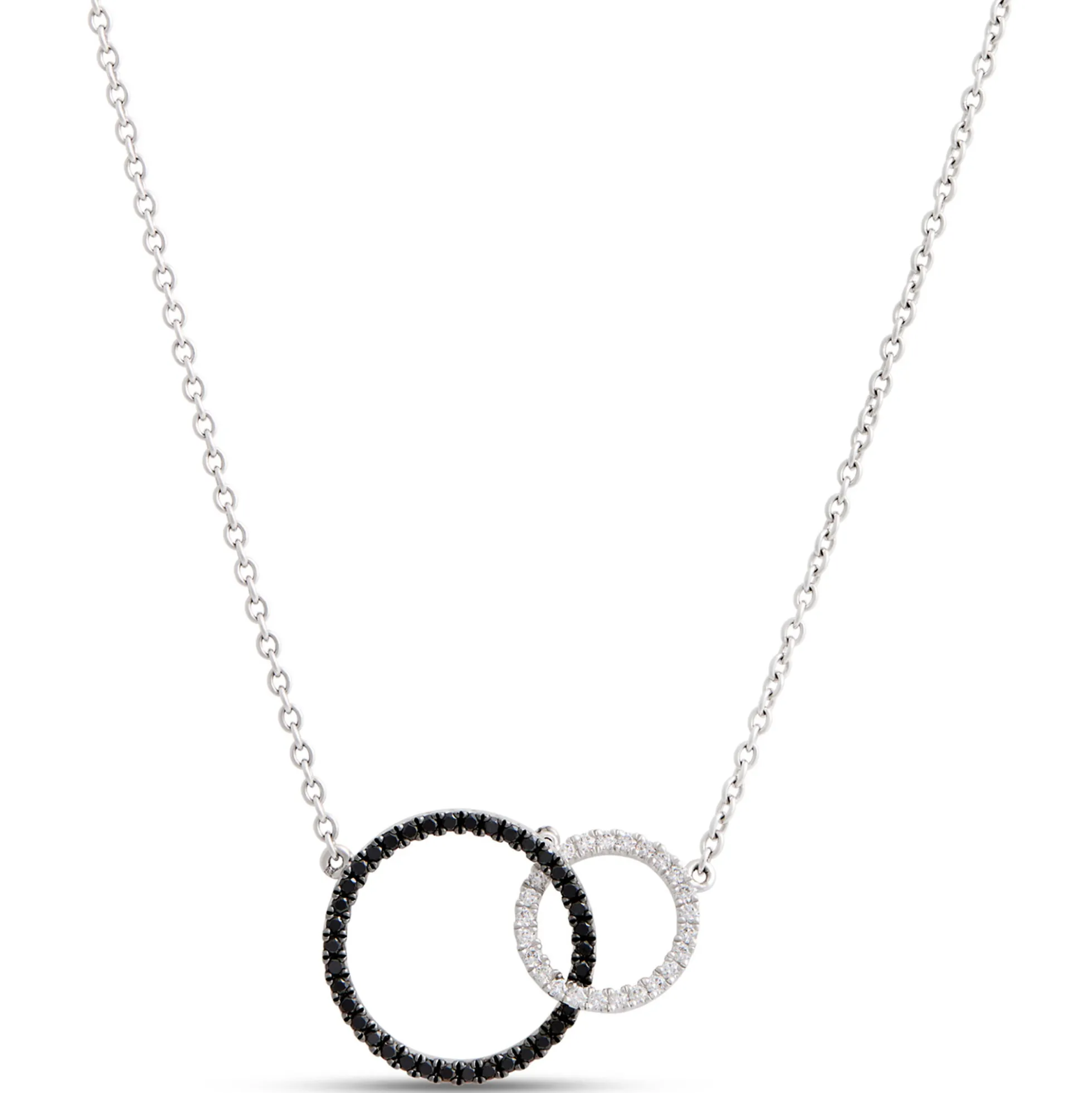 Double Loop Black and White Diamond Necklace, ⅓ Carat, 14K White Gold