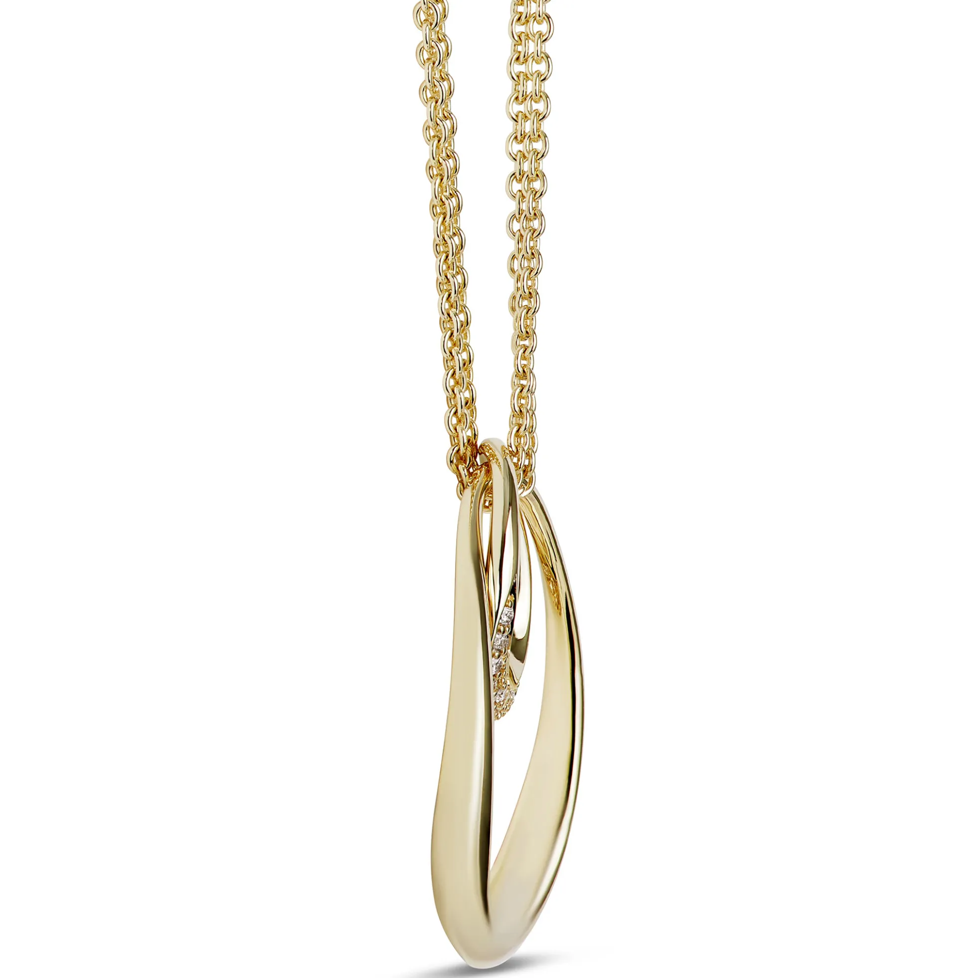 Double Loop Cluster Diamond Pendant, 14K Yellow Gold