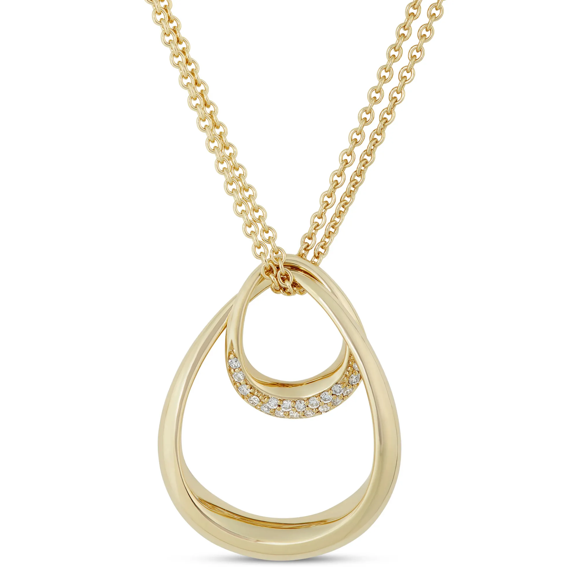 Double Loop Cluster Diamond Pendant, 14K Yellow Gold