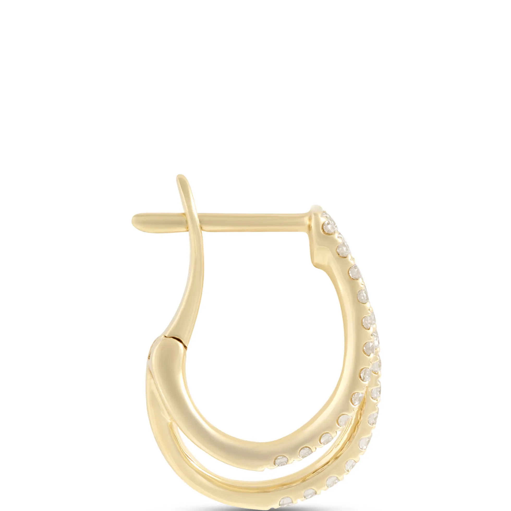 Double Oval Hoops with Round Diamonds, 14K Yellow Gold