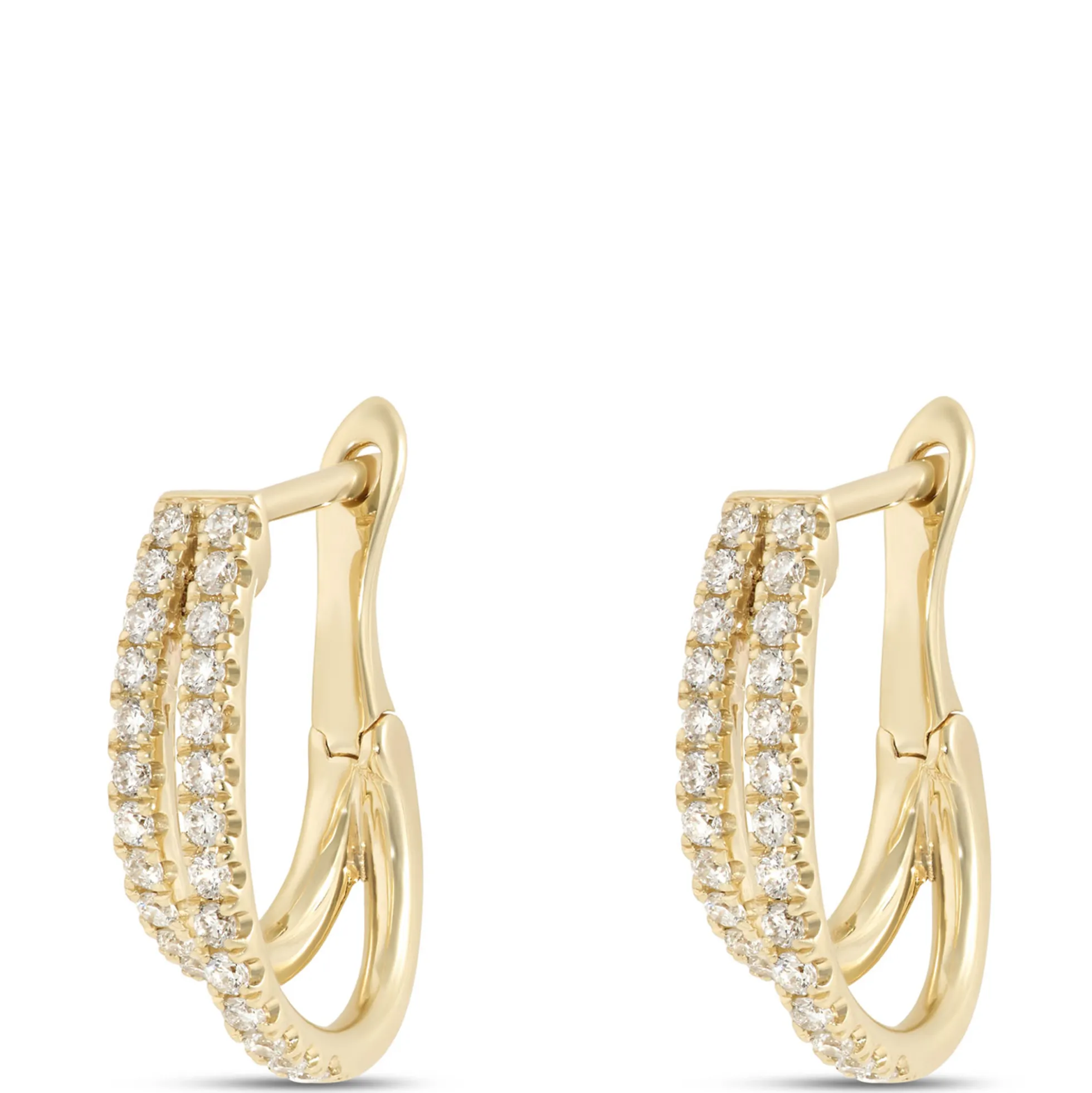 Double Oval Hoops with Round Diamonds, 14K Yellow Gold