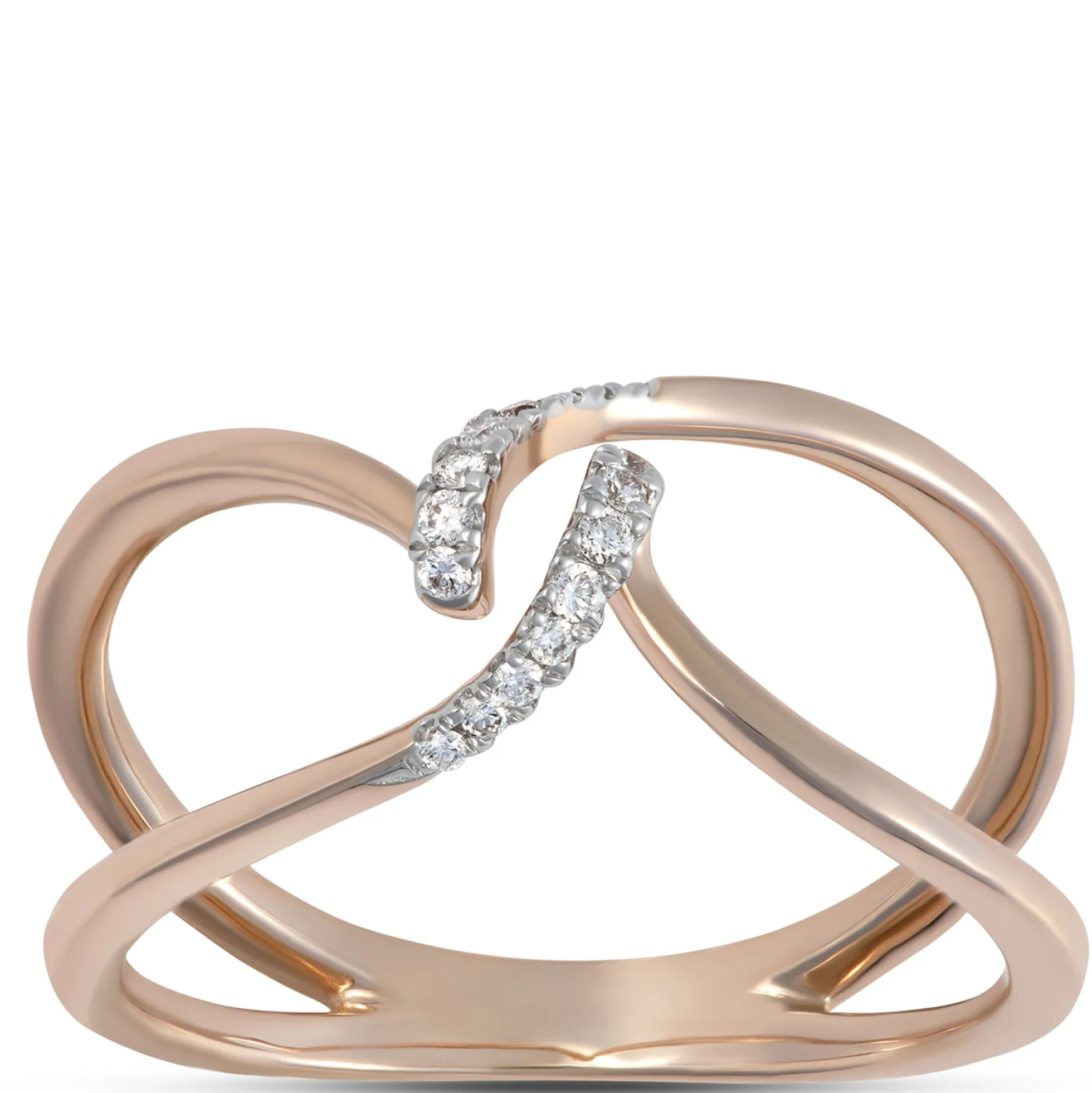 Double Wave Diamond Ring, 14K Rose Gold