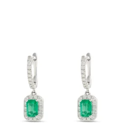 Elegant Square Emerald Earrings with Diamonds, ½ Carat, 14K White Gold