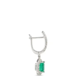 Elegant Square Emerald Earrings with Diamonds, ½ Carat, 14K White Gold