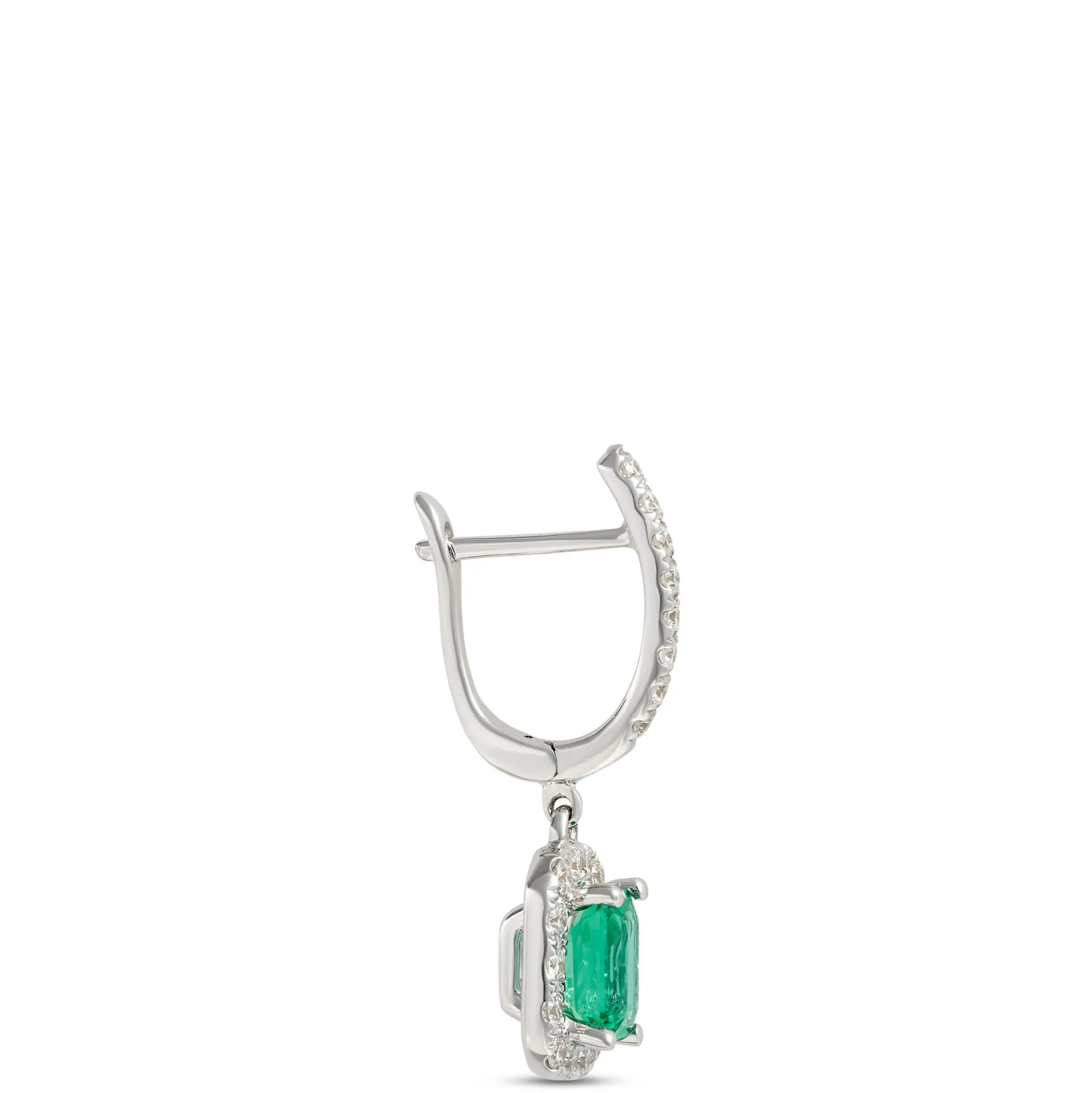 Elegant Square Emerald Earrings with Diamonds, ½ Carat, 14K White Gold