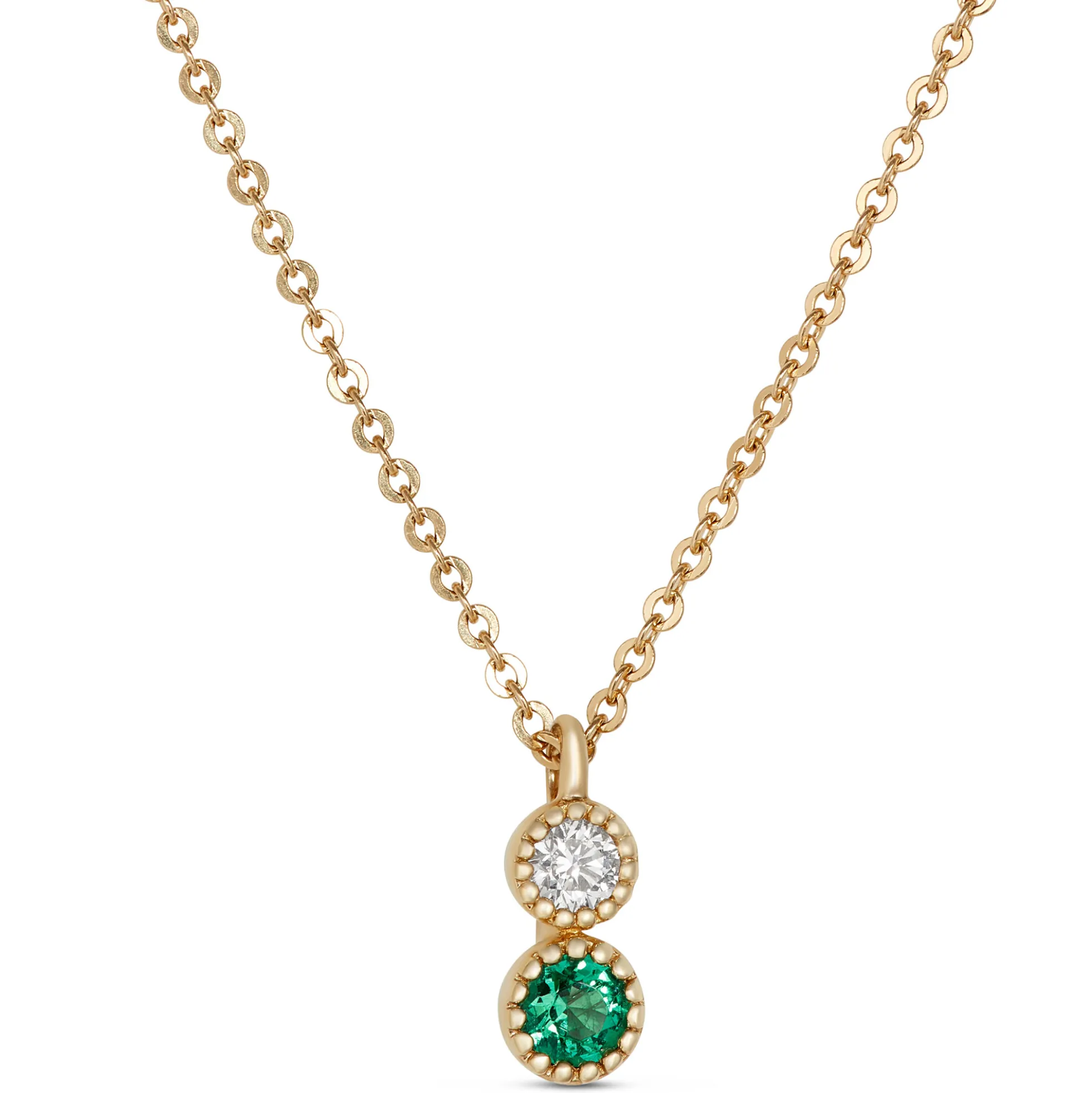 Emerald and Diamond pendant, 14K Yellow Gold