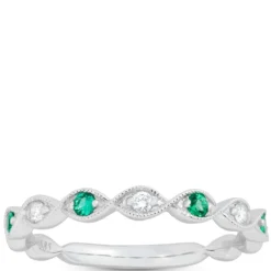 Emerald and Diamond Ring, 14K White Gold