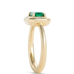Emerald and Diamond Ring, 18K Yellow Gold Size 7