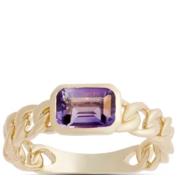 Emerald Cut Amethyst Linked Shank Ring, 14K Yellow Gold