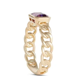 Emerald Cut Amethyst Linked Shank Ring, 14K Yellow Gold