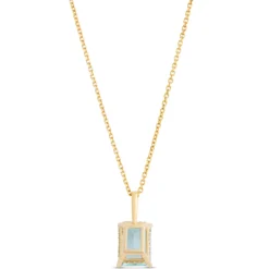 Emerald Cut Aquamarine Necklace, 14K Yellow Gold