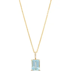 Emerald Cut Aquamarine Necklace, 14K Yellow Gold