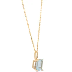 Emerald Cut Aquamarine Necklace, 14K Yellow Gold
