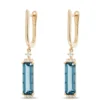 Emerald Cut Blue Topaz Drop Earrings, 14K Yellow Gold