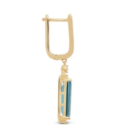 Emerald Cut Blue Topaz Drop Earrings, 14K Yellow Gold