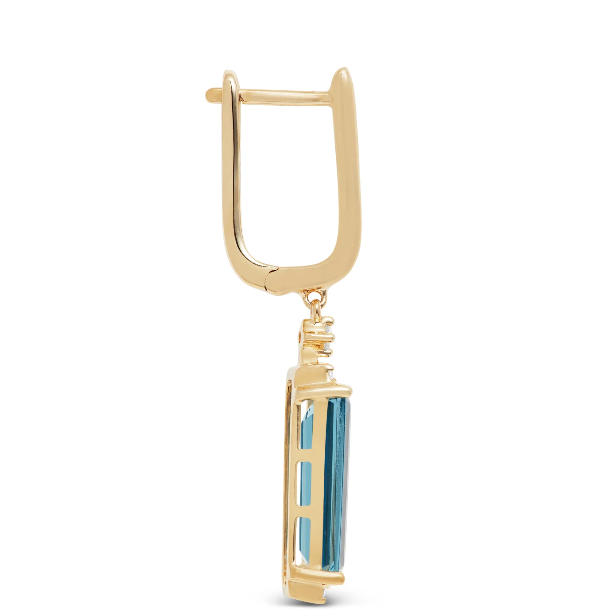 Emerald Cut Blue Topaz Drop Earrings, 14K Yellow Gold