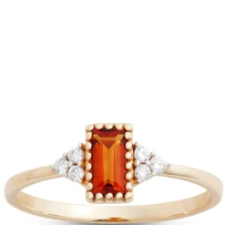 Emerald Cut Citrine and Diamond Ring, 14K Yellow Gold