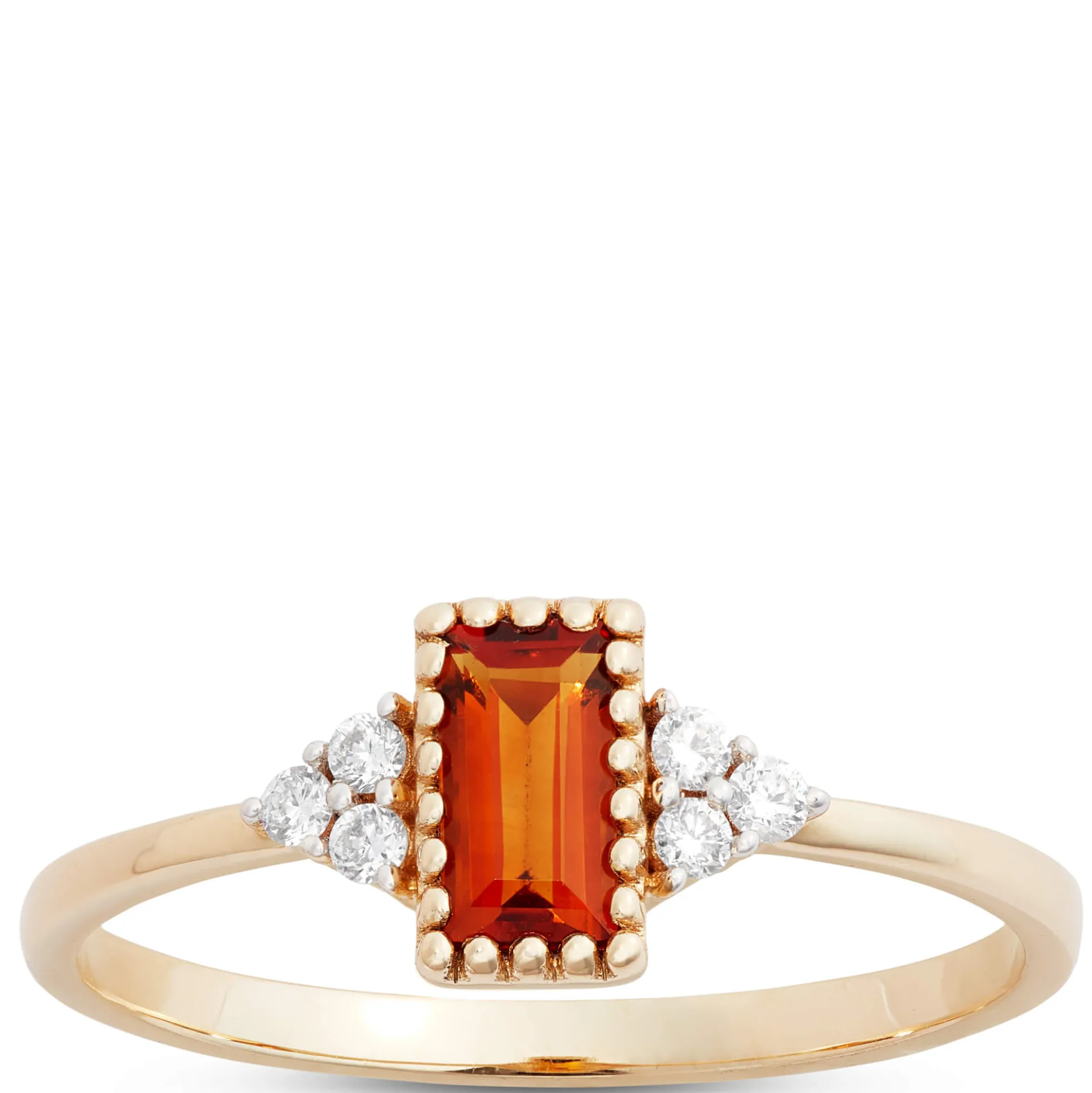Emerald Cut Citrine and Diamond Ring, 14K Yellow Gold