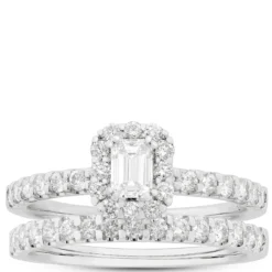 Emerald Cut Diamond Bridal Set, 14K White Gold