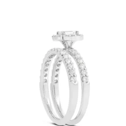 Emerald Cut Diamond Bridal Set, 14K White Gold