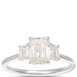Emerald Cut Diamond Engagement Ring, 2 Carat Total Weight 18K White Gold