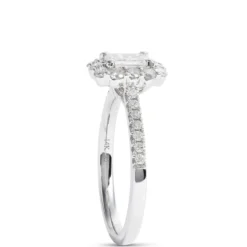 Emerald Cut Diamond Halo Bridal Ring, 14K White Gold