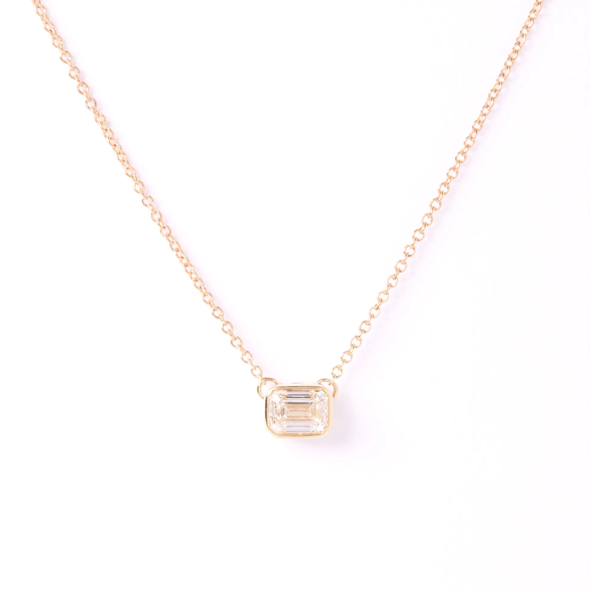 Emerald Cut Diamond Invisible Bezel Pendant, ½ Carat Total Weight, 14K Yellow Gold