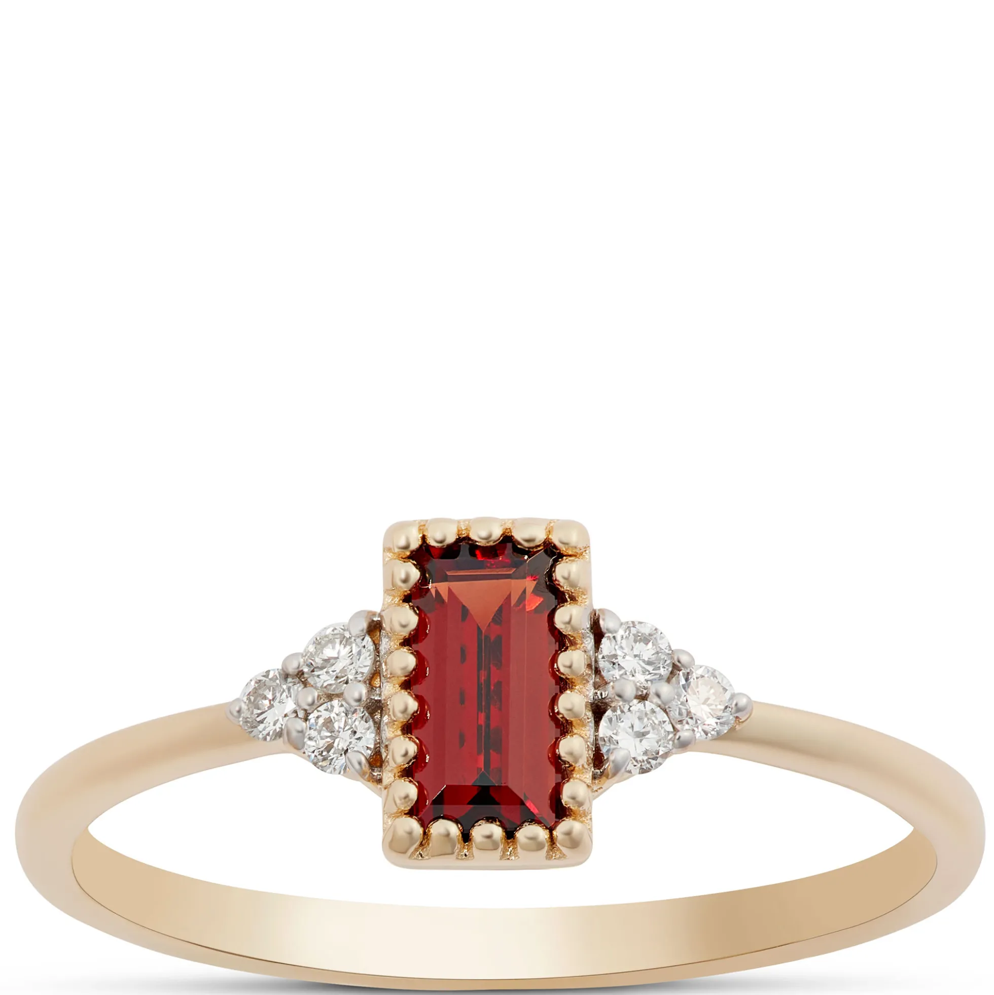 Emerald Cut Garnet and Diamond Ring, 14K Yellow Gold