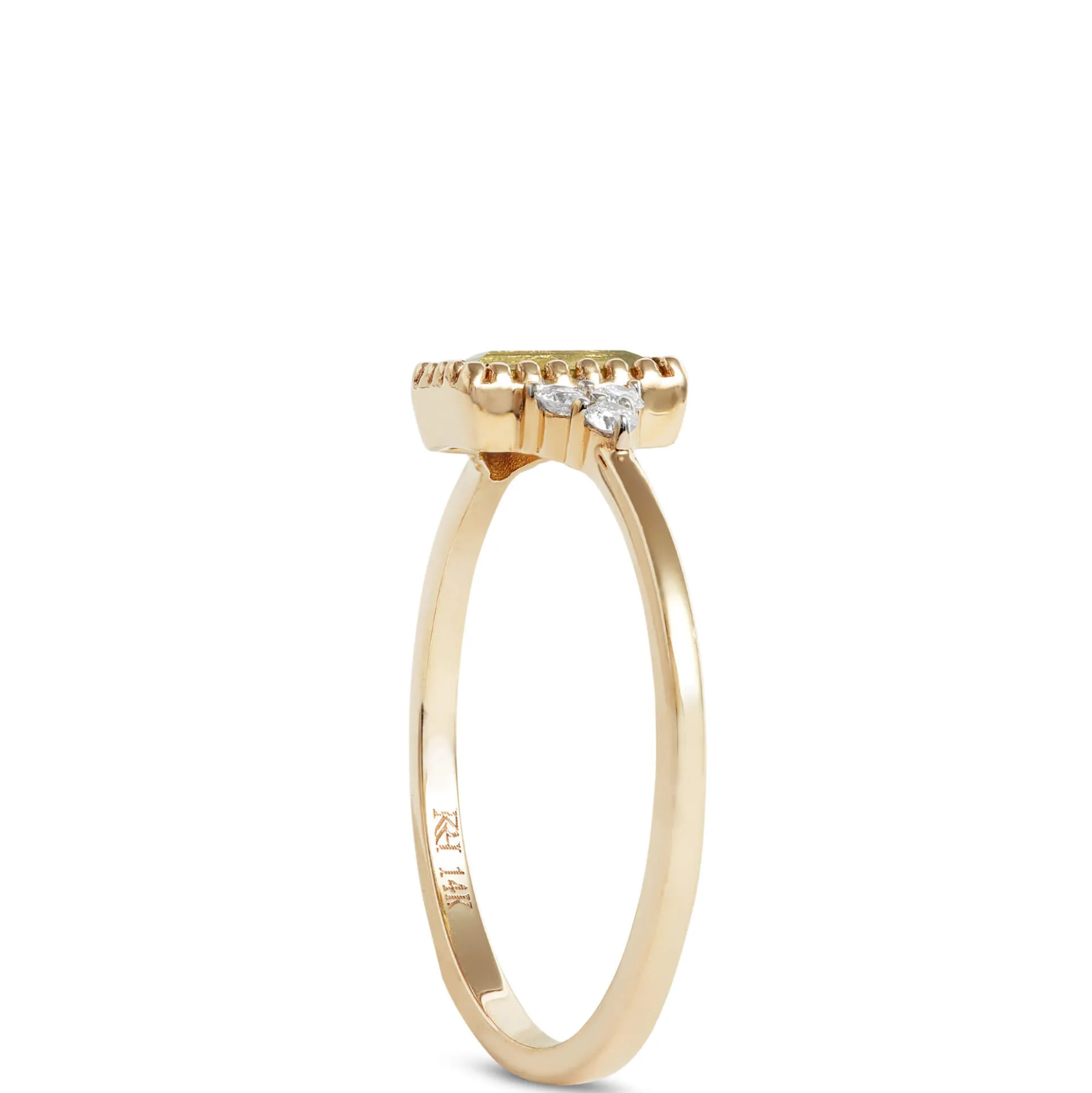 Emerald Cut Peridot and Diamond Ring, 14K Yellow Gold