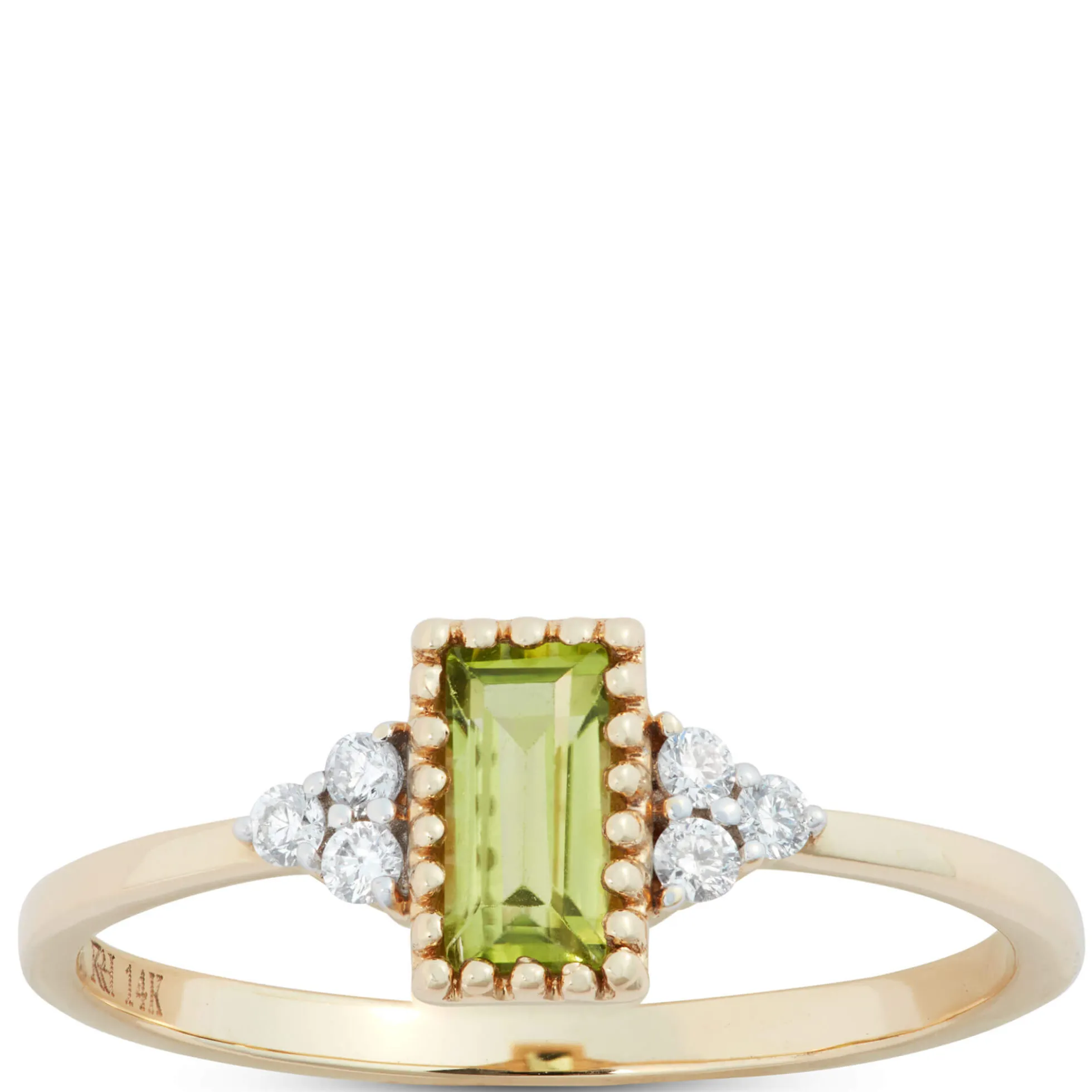 Emerald Cut Peridot and Diamond Ring, 14K Yellow Gold