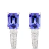 Emerald Cut Tanzanite and Round Diamond Earrings, 14K White Gold