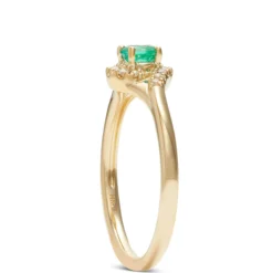 Emerald & Diamond Halo Swirl Ring, 14K Yellow Gold