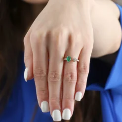 Emerald & Diamond Open Shank Ring, 14K Yellow Gold