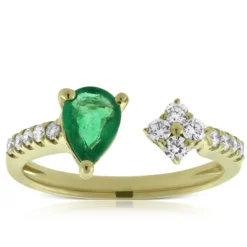 Emerald & Diamond Open Shank Ring, 14K Yellow Gold