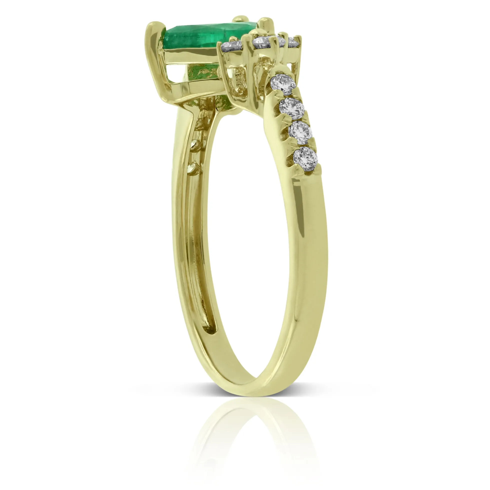 Emerald & Diamond Open Shank Ring, 14K Yellow Gold