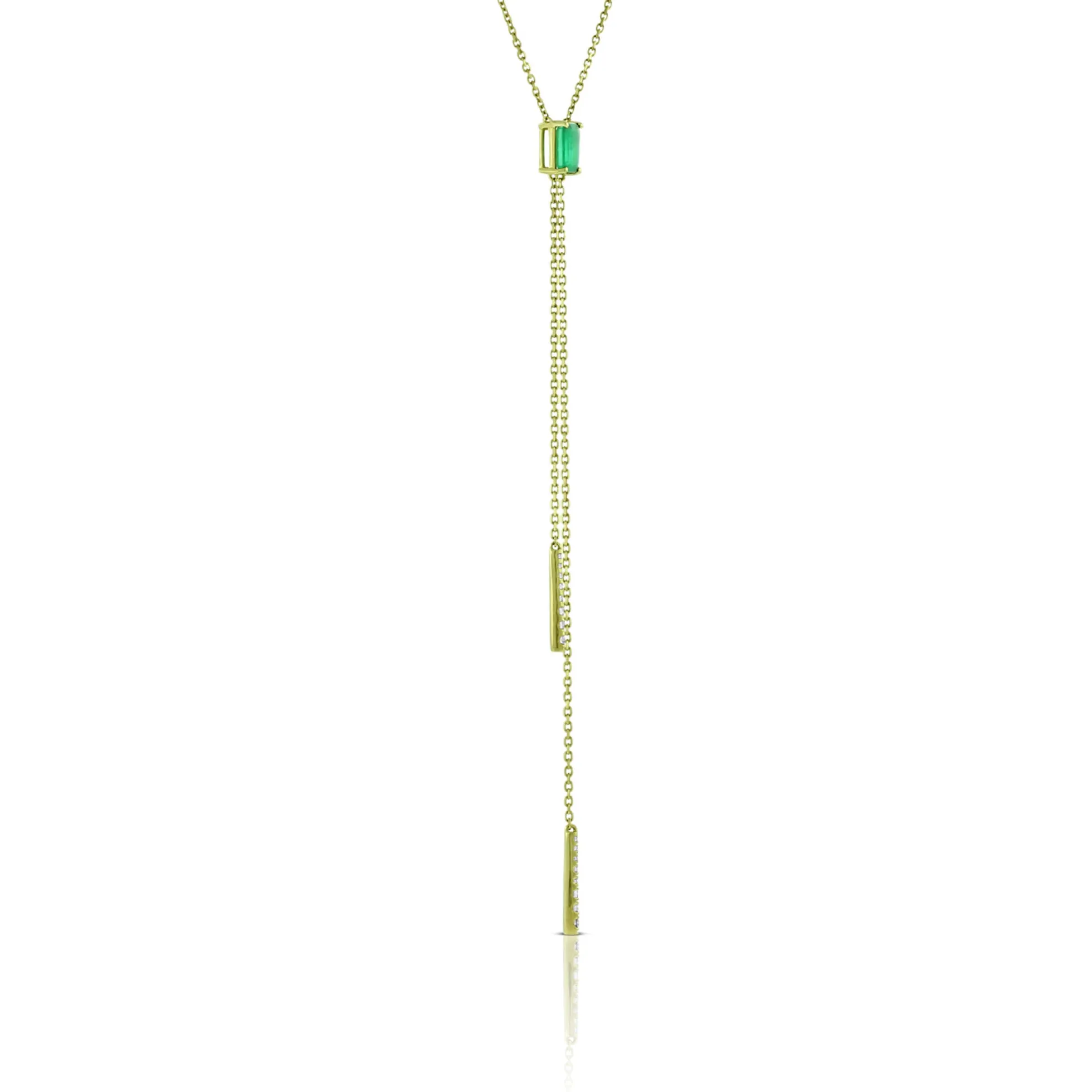 Emerald & Diamond Stationary Lariat Necklace, 14K Yellow Gold