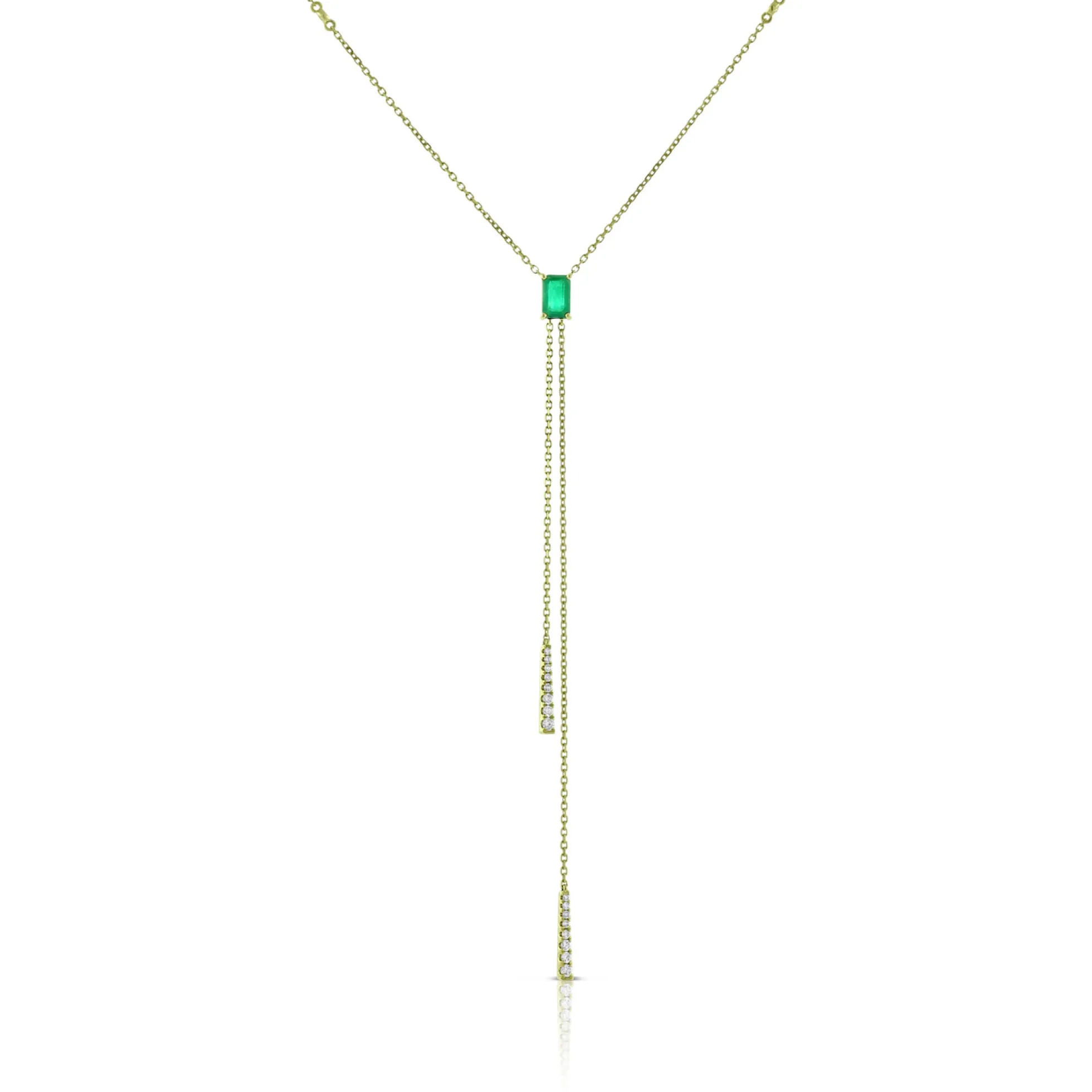Emerald & Diamond Stationary Lariat Necklace, 14K Yellow Gold