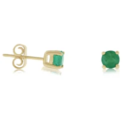 Emerald Stud Earrings, 14K Yellow Gold