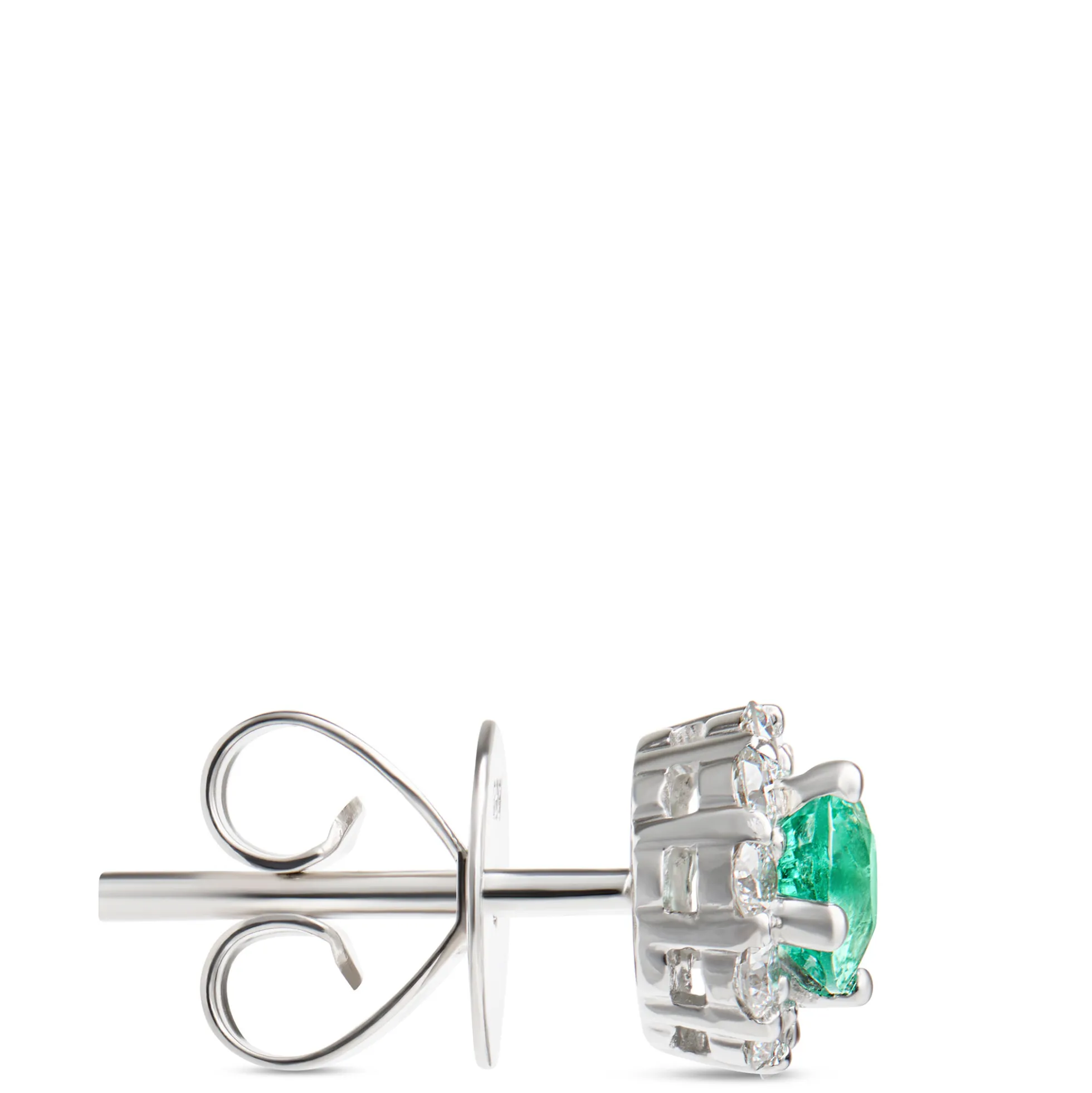 Emerald Stud Earrings with Diamond Halo, 14K White Gold
