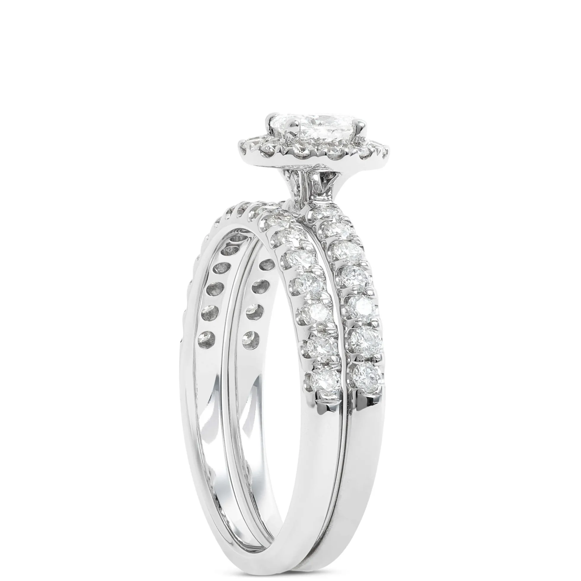 Fancy Cut Diamond Halo Bridal Set, 14K White Gold