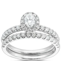 Fancy Cut Diamond Halo Bridal Set, 14K White Gold